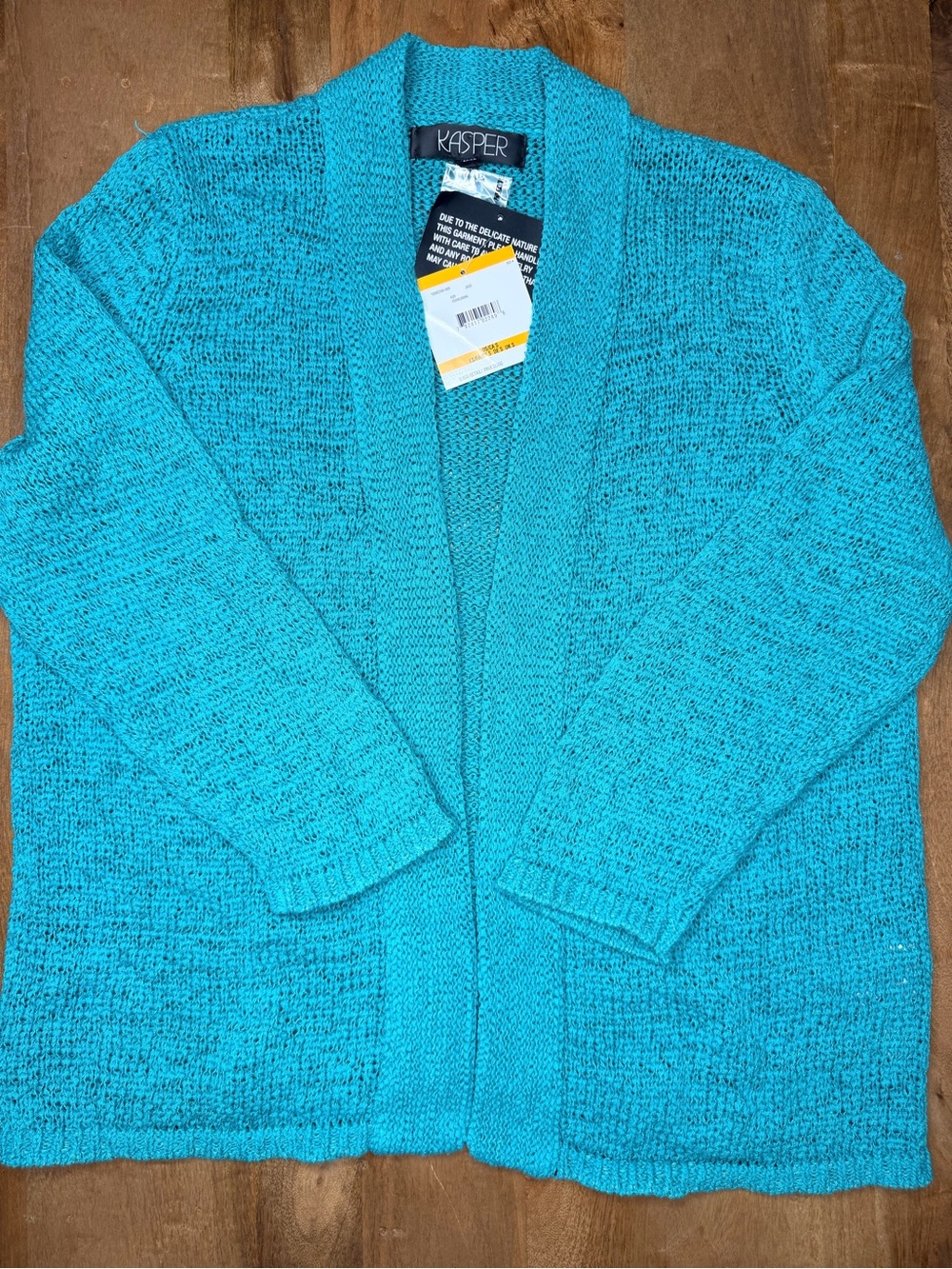 Kasper Women’s Open Knit Open-Front V-Neck Cardigan Sweater Blue S